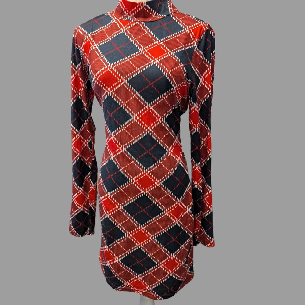 SHEIN Red and Black Plaid Long Sleeve Dress